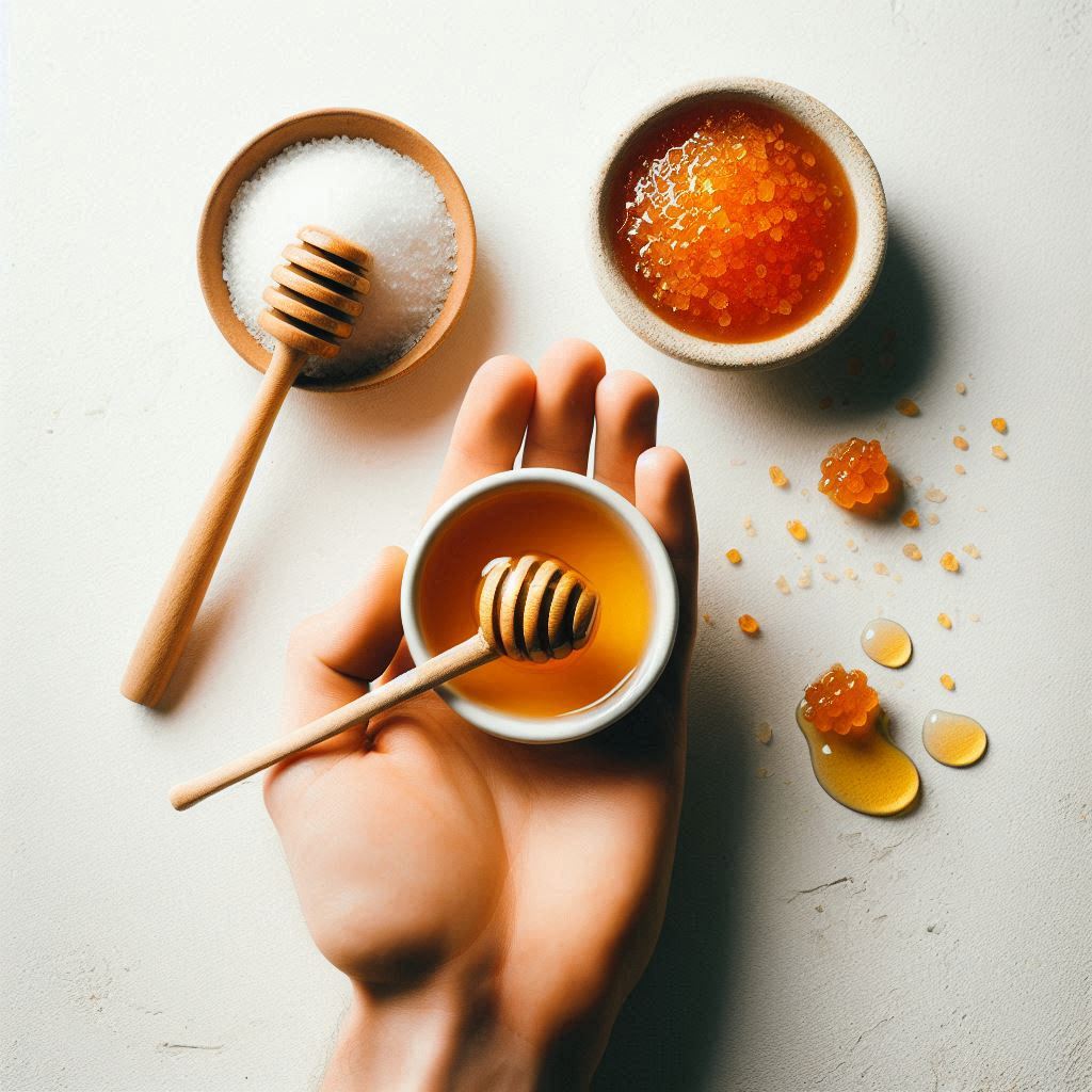 a person holding a bowl of honey and a spoon