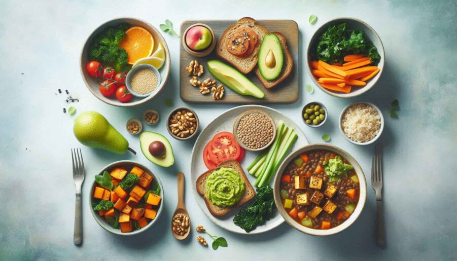 a table with different foods on it