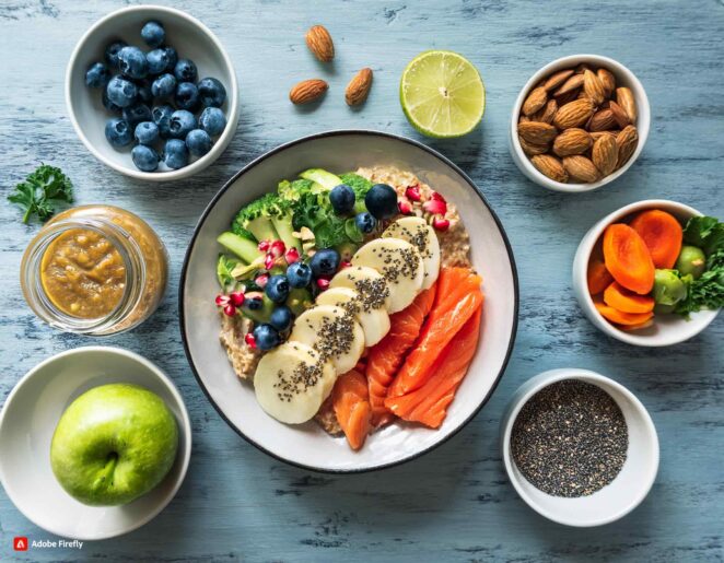 a bowl of food with fruit and nuts